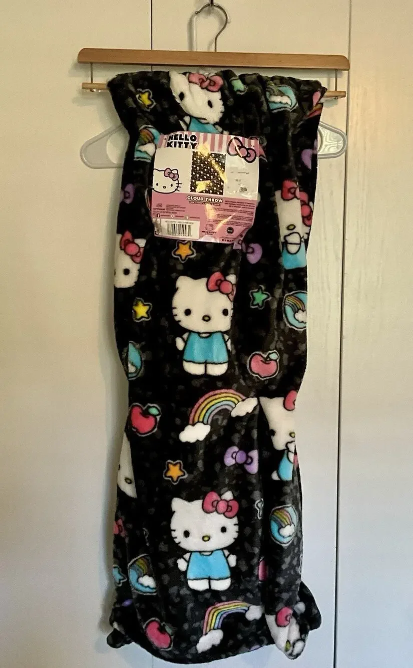 Sanrio Hello Kitty Black Rainbow Cloud Throw - 60 x 70in - NWT